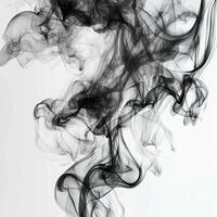 Black smoke swirls and dances upward, emerging gently from the base, set against a pristine white backdrop. The delicate transitions and intricate details evoke a sense of calm and intrigue. photo