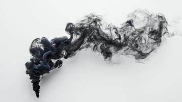 Intricate tendrils of black smoke twist and billow upward, blending rich hues with soft gray shades, creating a mesmerizing contrast against the pure white backdrop. photo