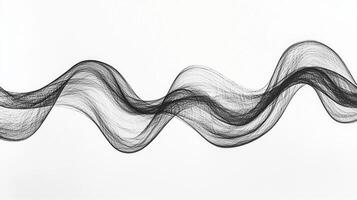 A swirling plume of black smoke rises gracefully, curling and twisting in a mesmerizing dance against a pristine white background, highlighting its delicate shading and texture. photo