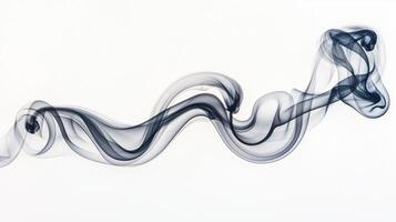 Dense black smoke twists and curves gracefully upward, creating an intricate pattern against a clean white backdrop, showcasing sharp details and ethereal movement. photo