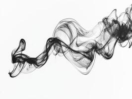 The delicate tendrils of black smoke curl and rise effortlessly, creating a mesmerizing dance against a clean white backdrop. The intricate details highlight its fluid nature and ethereal quality. photo