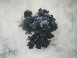 Swirling tendrils of black smoke rise and twist on a pristine white canvas, creating a stunning contrast with soft edges and detailed textures that transition to lighter shades of gray. photo