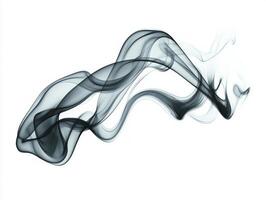 Delicate black smoke coils upward with realistic wisps, beautifully isolated on a stark white backdrop. The tendrils spread and thin, creating an ethereal and captivating effect. photo