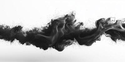 Black smoke billows and swirls in a mesmerizing dance, expanding outward with intricate layers that blend softly into a white background, creating an ethereal effect of movement and depth. photo