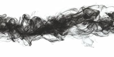 Dark, swirling smoke gracefully billows outward, showcasing intricate patterns and soft edges as it blends into a stark white backdrop, creating an ethereal and captivating display photo
