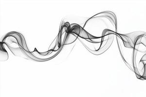 Thick black smoke swirls and billows against a pure white backdrop, forming soft, changing shapes that evoke a sense of movement and artistic elegance photo