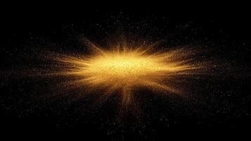 Golden particles erupt in a dazzling explosion, radiating outward with shimmering edges, illuminating the dark backdrop in a stunning cosmic display of energy and light. photo