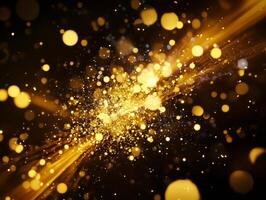 captivating display of golden dots and particles explodes from the center, creating a stunning, dynamic effect against the dark backdrop. This artwork exudes energy and vibrancy. photo