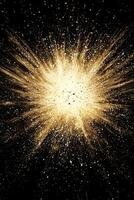 brilliant burst of golden particles radiates outward, shimmering as they scatter in every direction, creating a mesmerizing spectacle of light and energy. photo