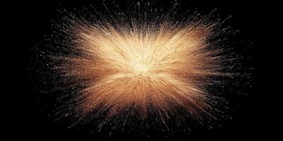 Golden particles explode outward in a captivating display against a black background, creating an energetic and radiant burst resembling a cosmic event. photo