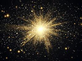 stunning eruption of golden particles forms a brilliant sphere of light, radiating energy and dispersing dazzling fragments across a dark cosmic backdrop. photo
