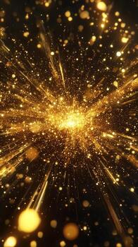 striking explosion of golden particles bursts forth from a bright core, radiating shimmering light and dust, filling the space with an energetic, cosmic ambiance. photo