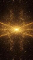 captivating explosion bursts forth with a bright golden core, sending shimmering particles cascading in all directions, illuminating the dark void of space with ethereal beauty. photo