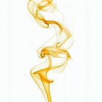 Gentle wisps of vibrant yellow smoke ascend quietly into the air, blending beautifully with a soft white background, evoking a sense of tranquility and elegance. photo
