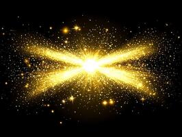 explosive array of golden particles bursts outward, creating glowing trails of light against a stark black background, evoking a cosmic event filled with energy and intensity. photo