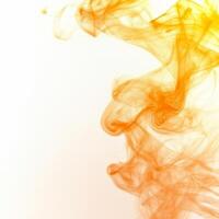 Delicate wisps of yellow smoke ascend softly against a pristine white backdrop, their vibrant hues blending seamlessly as they fade into the air, creating a captivating visual effect. photo