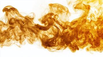 Golden-yellow smoke tendrils swirl and twist, creating an artistic display against a bright white backdrop. The soft blends evoke a sense of tranquil movement and beauty. photo