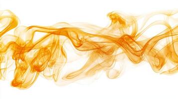 Delicate yellow smoke tendrils rise and swirl in the air, merging rich golden hues with a bright white background. The ethereal display captivates the eye with its movement and texture. photo