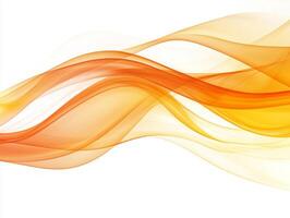 Vibrant orange smoke elegantly rises and swirls against a pristine white background, creating captivating trails that shift from bold tones to soft, light hues, showcasing a stunning visual art form. photo