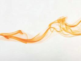 Vibrant orange smoke dances gracefully, swirling and rising to form delicate trails that fade into softer tones, creating an enchanting visual effect against a white backdrop. photo