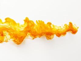 A mesmerizing display of yellow smoke ascends in soft, swirling tendrils, transitioning through bright hues to lighter shades against a clean white background, evoking a feeling of creativity. photo
