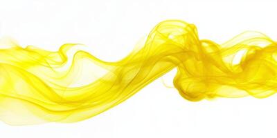 A vibrant yellow smoke plume twists upwards, creating soft, wavy trails that dance elegantly. The deep yellow tones gradually lighten, captivating with their dynamic movement. photo
