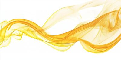 A vibrant yellow smoke plume swirls upward, forming soft, flowing trails with deep and light tones. Its ethereal movement creates a captivating visual delight against a clean white canvas. photo