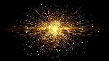 In a dramatic display, yellow particles radiate from a central point, exploding outward into space. This vibrant event captures a cosmic energy, illuminating the depths of darkness. photo
