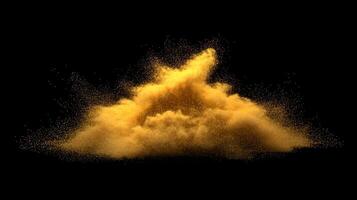 A dazzling burst of yellow particles radiates outward against a deep black background, creating a mesmerizing, cosmic explosion of glowing energy that captivates the senses. photo