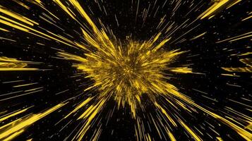 A vibrant explosion of yellow particles radiates outward, creating a striking contrast against an inky black background, evoking a sense of cosmic energy and wonder. photo