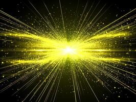 A stunning eruption of yellow particles radiates outward, illuminating the darkness with a bright glow. The dynamic energy captures a sense of movement and vitality. photo