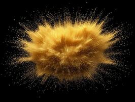 Witness a captivating burst of yellow particles as they dynamically scatter outward, forming a brilliant sphere of energy amidst a contrasting dark background, evoking cosmic power and beauty. photo
