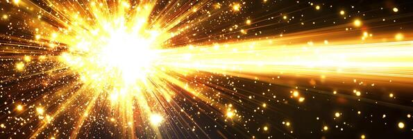 A vibrant burst of yellow particles ignites the darkness, scattering luminous energy in all directions and creating a mesmerizing wave of light that captivates the viewer. photo