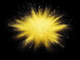 A brilliant burst of yellow particles erupts outward, illuminating the darkness with a radiant wave of energy, creating a stunning cosmic display of light. photo