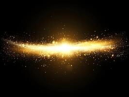 A vibrant explosion of yellow particles bursts forth, illuminating the darkness with its glowing intensity, creating a captivating cosmic wave of light and energy that mesmerizes. photo