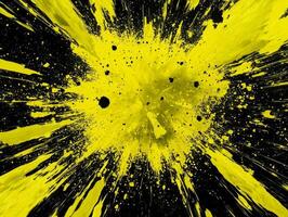 A dynamic eruption of bright yellow particles expands energetically, casting waves of light and intensity across a contrasting black background, evoking a cosmic wonder. photo
