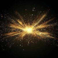 A dazzling golden explosion radiates from a glowing core, sending shimmering particles cascading outward in all directions, creating a breathtaking spectacle of energy and light. photo