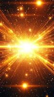 A stunning burst of yellow particles radiates outward, creating a mesmerizing wave of light and energy, illuminating the dark expanse of space with a cosmic explosion. photo