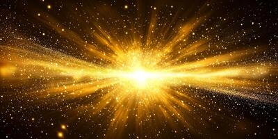 A radiant yellow explosion unfolds with a glowing core at its center, sending particles shooting outward, forming a powerful wave of light and energy across the cosmos. photo