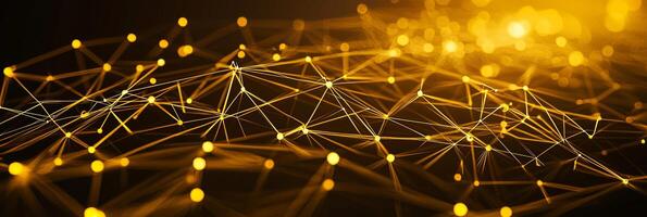 An intricate formation of yellow particles intertwines with luminous lines against a dark background, evoking a sense of cosmic wonder and futuristic artistry. photo