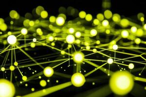 Tiny yellow dots dance across a black canvas, intertwined by glowing lines, creating an enchanting starry sky effect reminiscent of the cosmos in minimalist artistry. photo