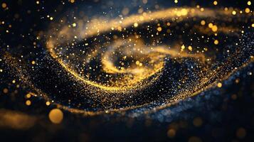 Yellow dots pulsate and swirl in a dynamic spiral, casting a warm glow against the black void. The varied sizes create an enchanting cosmic atmosphere, inviting contemplation. photo