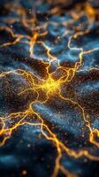 Yellow particles form a mesmerizing vortex, radiating intense light from the center, creating a captivating display of cosmic energy as they swirl outward. photo