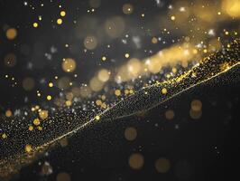 Scattered yellow dots shimmer against a dark background, varying in intensity and creating an enchanting cosmic effect reminiscent of stardust in a minimalistic style. photo