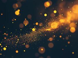 Small yellow dots scatter chaotically across a deep black background, glowing with varied intensity to create an enchanting stardust effect. This cosmic minimalism captivates the imagination. photo