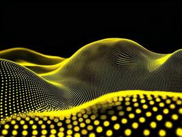 Small yellow dots scatter across a dark background, glowing with different intensities, creating a mesmerizing, cosmic stardust effect that exudes an enchanting minimalistic style. photo