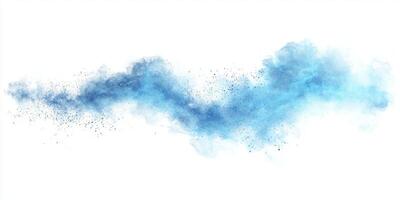 A vibrant swirl of blue smoke ascends elegantly against a clean white backdrop, showcasing shades that blend and transition in a captivating, dynamic manner. photo