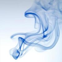 Delicate blue smoke wisps ascend from the bottom, creating dynamic patterns that blend soft hues into lighter shades against a white backdrop. photo