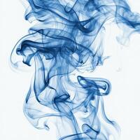 Delicate blue smoke swirls and curls upward, creating an enchanting display of soft hues that transition to lighter shades against a bright, clean backdrop. photo