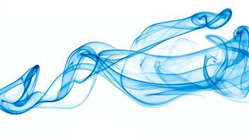 Graceful tendrils of curling blue smoke rise softly, their vivid hues blending seamlessly into the air, creating a captivating and dynamic display on a bright backdrop. photo